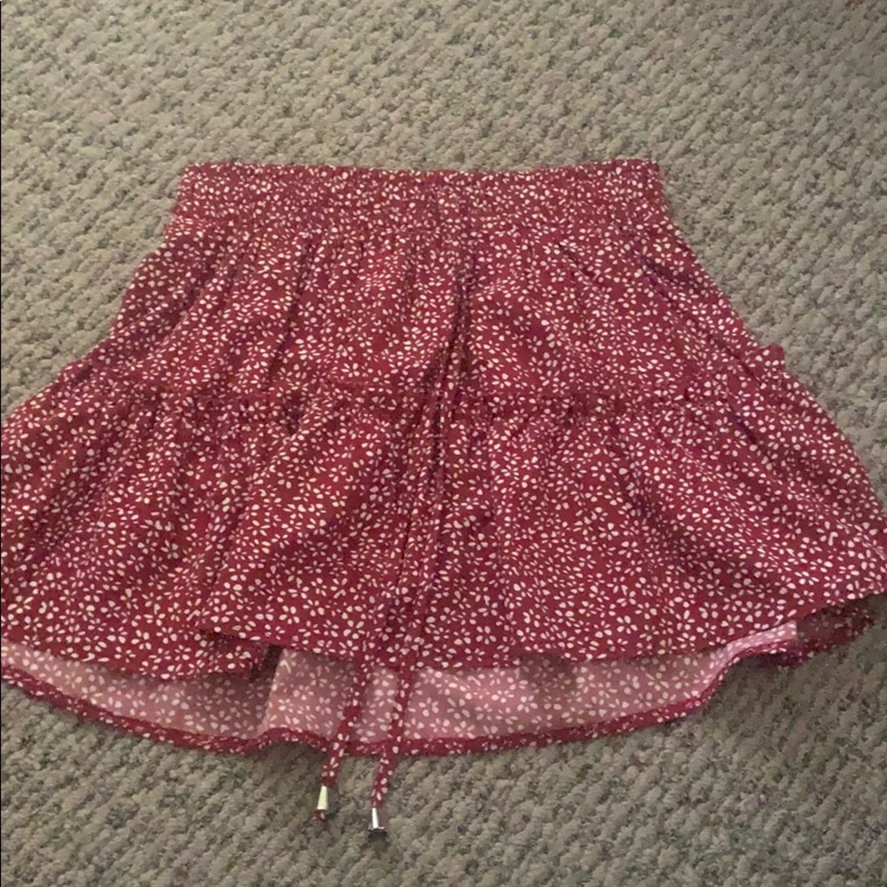 shein red floral skirt